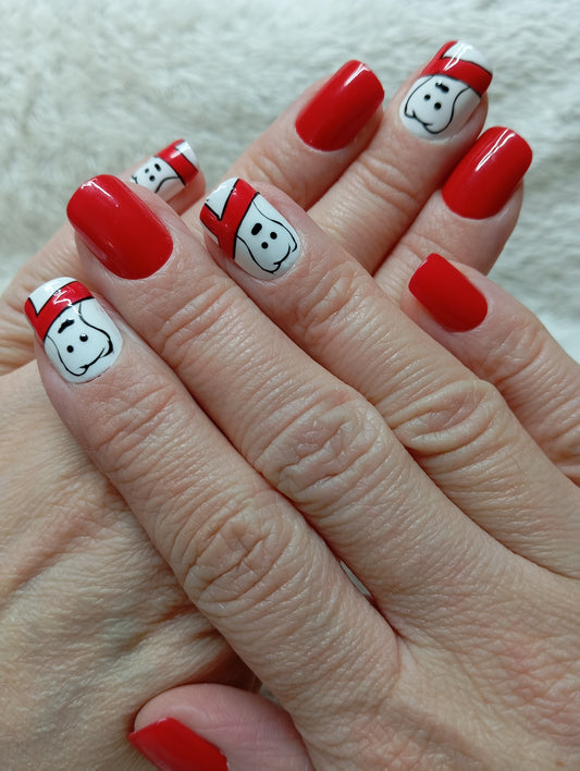 Ensemble de press-on nails Petit Chef rouges et blancs sur support Glowx Nails