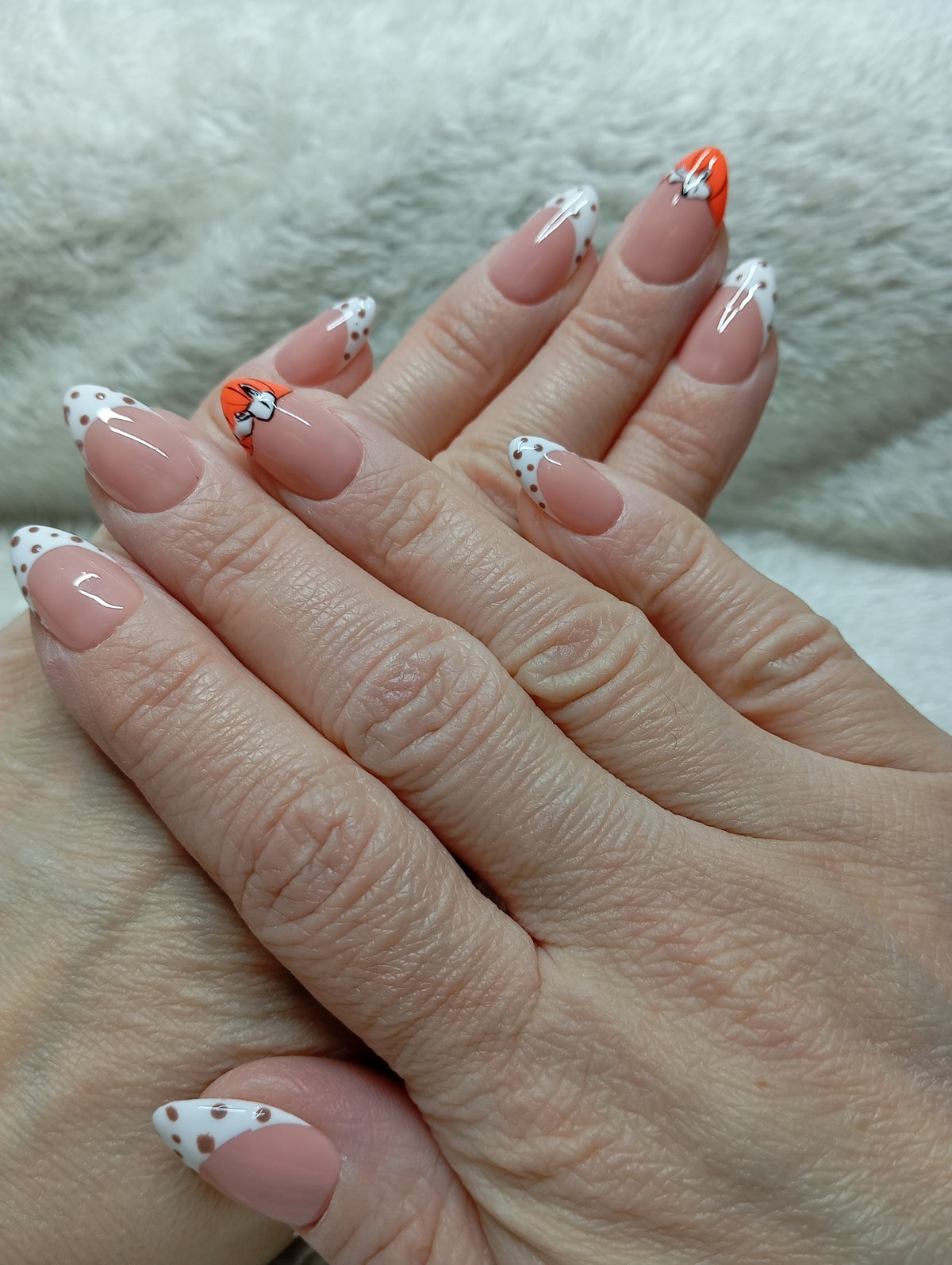 Set Snoopy, french à pois marron sur base nude